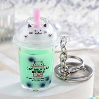 1 Piece Fashion Milk Tea Cat Arylic Unisex Bag Pendant Keychain sku image 4