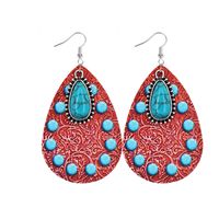 1 Pair Retro Sunflower Color Block Water Droplets Pu Leather Inlay Turquoise Women's Chandelier Earrings sku image 2