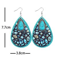 1 Pair Retro Sunflower Color Block Water Droplets Pu Leather Inlay Turquoise Women's Chandelier Earrings main image 4