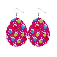 1 Pair Retro Rabbit Water Droplets Egg Pu Leather Patchwork Easter Women's Drop Earrings sku image 7