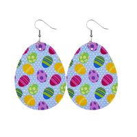 1 Pair Retro Rabbit Water Droplets Egg Pu Leather Patchwork Easter Women's Drop Earrings sku image 15