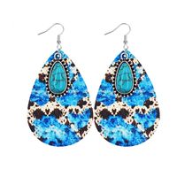 1 Pair Retro Sunflower Color Block Water Droplets Pu Leather Inlay Turquoise Women's Chandelier Earrings sku image 4
