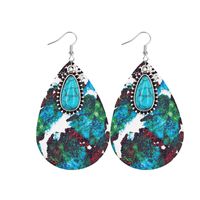 1 Pair Retro Sunflower Color Block Water Droplets Pu Leather Inlay Turquoise Women's Chandelier Earrings sku image 7