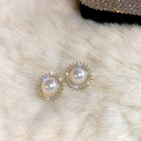 1 Pair Fashion Star Flower Imitation Pearl Alloy Inlay Rhinestones Women's Earrings sku image 5