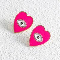 1 Pair Fashion Heart Shape Eye Alloy Enamel Plating Inlay Rhinestones Women's Ear Studs main image 4