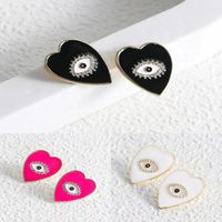 1 Pair Fashion Heart Shape Eye Alloy Enamel Plating Inlay Rhinestones Women's Ear Studs main image 7