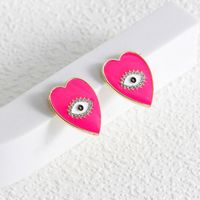 1 Pair Fashion Heart Shape Eye Alloy Enamel Plating Inlay Rhinestones Women's Ear Studs sku image 2