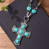 Retro Cross Alloy Hollow Out Inlay Turquoise Unisex Sweater Chain sku image 1