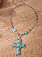 Retro Cross Alloy Hollow Out Inlay Turquoise Unisex Sweater Chain main image 2