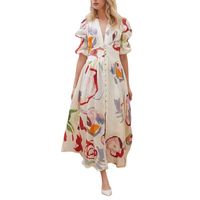 Women's A-line Skirt Elegant V Neck Printing Long Sleeve Flower Maxi Long Dress Daily main image 3