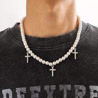 1 Piece Fashion Cross Imitation Pearl Alloy Inlay Rhinestones Men's Necklace main image 5