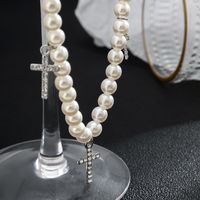 1 Piece Fashion Cross Imitation Pearl Alloy Inlay Rhinestones Men's Necklace main image 4