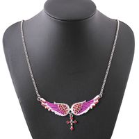 1 Piece Fashion Cross Wings Alloy Inlay Artificial Gemstones Women's Necklace main image 3
