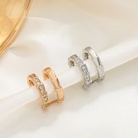 1 Piece Fashion C Shape Inlay Copper Artificial Diamond 14k Gold Plated Ear Clips main image 4