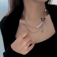 1 Piece Fashion Round Heart Shape Fish Tail Alloy Beaded Plating Inlay Pearl Zircon Women's Pendant Necklace sku image 30