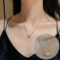 1 Piece Fashion Round Heart Shape Fish Tail Alloy Beaded Plating Inlay Pearl Zircon Women's Pendant Necklace sku image 15