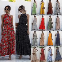 Women'S Polka Dot Dress Elegant Halter Neck Printing Sleeveless Round Dots Ditsy Floral Maxi Long Dress Street main image 1