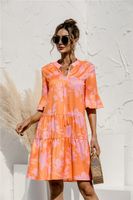 Women's Tiered Skirt Streetwear V Neck Printing Patchwork Short Sleeve Printing Midi Dress main image 5