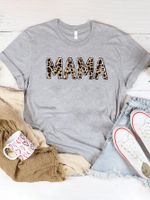 Mujeres Camiseta De Manga Corta Manga Corta Camisetas Impresión Casual Mamá Letra Leopardo main image 5