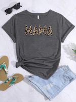 Women's T-shirt Short Sleeve T-shirts Printing Casual Mama Letter Leopard main image 3