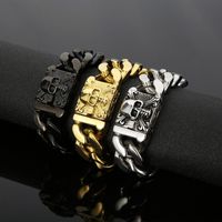 1 Piece Hip-hop Solid Color Skull Titanium Steel Plating 18k Gold Plated Men's Bracelets main image 1