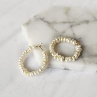 1 Paar Retro Dame Mode C-form Perlen Perle Kupfer Reif Ohrringe sku image 2