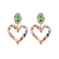 1 Pair Shiny Heart Shape Alloy Plating Inlay Rhinestones Glass Gold Plated Women's Drop Earrings sku image 1