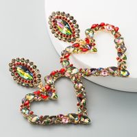 1 Pair Sweet Simple Style Heart Shape Hollow Out Inlay Alloy Rhinestones Drop Earrings sku image 9