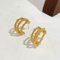 1 Pair Ins Style C Shape Plating Inlay Stainless Steel Rhinestones 18k Gold Plated Ear Studs sku image 2
