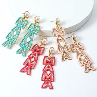 1 Paire Mama Lettre Incruster Alliage Perles Artificielles Diamant Artificiel Boucles D'oreilles main image 2