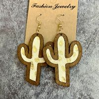 Wholesale Jewelry 1 Pair Streetwear Cactus Leopard Wood Drop Earrings sku image 2