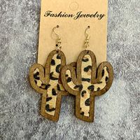 Wholesale Jewelry 1 Pair Streetwear Cactus Leopard Wood Drop Earrings sku image 2