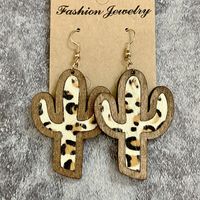 Wholesale Jewelry 1 Pair Streetwear Cactus Leopard Wood Drop Earrings sku image 4