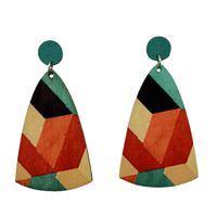 Wholesale Jewelry 1 Pair Bohemian Color Block Wood Drop Earrings sku image 6
