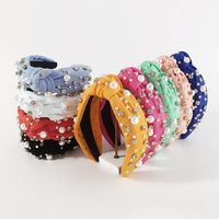 Retro Solid Color Knot Cloth Inlay Artificial Rhinestones Artificial Pearls Hair Band 1 Piece main image 1