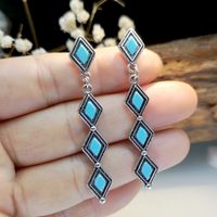 Wholesale Jewelry 1 Pair Classical Ethnic Style Rhombus Metal Turquoise Silver Plated Drop Earrings main image 3