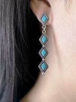 Wholesale Jewelry 1 Pair Classical Ethnic Style Rhombus Metal Turquoise Silver Plated Drop Earrings main image 2