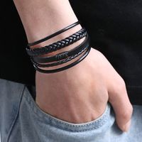 Hip-hop Solid Color Classic Style Solid Color Pu Leather Alloy Men's Wristband Bracelets Bangle main image 4