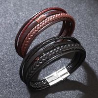 Hip-hop Solid Color Classic Style Solid Color Pu Leather Alloy Men's Wristband Bracelets Bangle main image 1