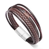Hip-hop Solid Color Classic Style Solid Color Pu Leather Alloy Men's Wristband Bracelets Bangle main image 3
