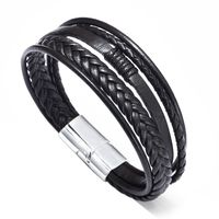 Hip-hop Solid Color Classic Style Solid Color Pu Leather Alloy Men's Wristband Bracelets Bangle sku image 7