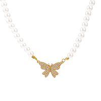 Casual Elegant Butterfly Imitation Pearl Alloy Beaded Inlay Rhinestones Women's Pendant Necklace sku image 1