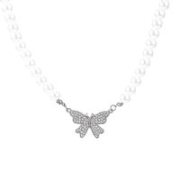 Retro Mariposa Perla De Imitación Aleación Embutido Diamantes De Imitación Mujeres Collar sku image 2