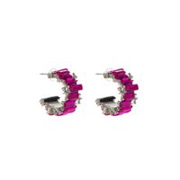 1 Pair Shiny C Shape Inlay Alloy Rhinestones Glass Gold Plated Silver Plated Ear Studs sku image 1