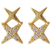 1 Pair Simple Style Star Copper Plating Inlay Artificial Gemstones Ear Studs main image 5