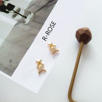 1 Pair Simple Style Star Copper Plating Inlay Artificial Gemstones Ear Studs main image 1