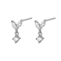 1 Pair Simple Style Leaf Sterling Silver Plating Inlay Zircon Ear Studs sku image 1