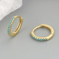 1 Pair Simple Style Geometric Copper Inlay Turquoise Hoop Earrings sku image 2