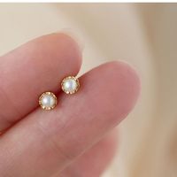 1 Pair Simple Style Geometric Inlay Copper Artificial Pearls Ear Studs sku image 1