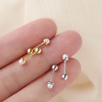 1 Pair Simple Style Geometric Inlay Copper Artificial Pearls Ear Studs main image 2